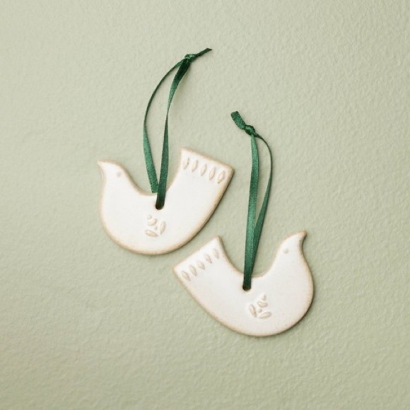 Nordic Dove Ceramic Christmas Tree Ornaments set 2 Hearth & Hand with Magnolia - Picture 1 of 3